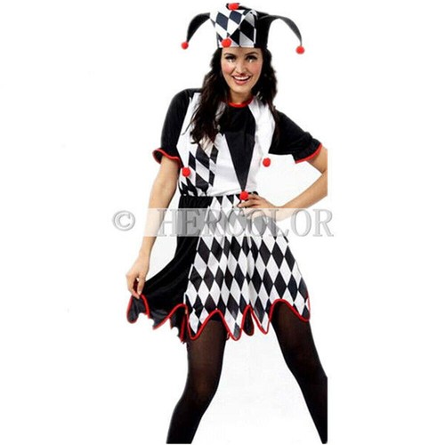Harlekin-Spaßvogel-Clown-Zirkus-Kostüm u. Hut-erwachsener lustiger Kleid-Anzug^^ - Bild 4 von 21