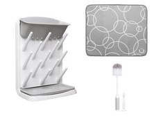 Ubbi Vertical Bottle Drying Rack, Bottle Brush Microfiber Drying Mat Bundle, N
