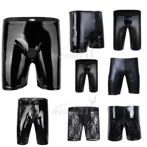 Men's Lingerie Underwear Leather Boxer Brief Shorts Pants Thongs Tights Clubwear - Picture 2 of 29