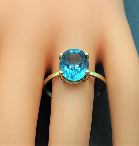 Womens Ring 18ct 750 Gold & 4.71ct Topaz Cocktail Engagement Wedding Vintage - Picture 2 of 10