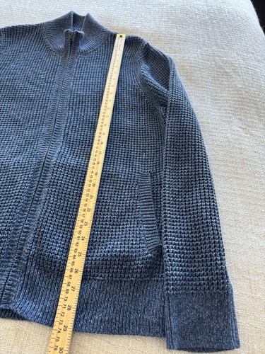 Vintage LL Bean Men's L Heather Blue Fisherman Cable Knit Full Zip Sweater - Picture 7 of 7