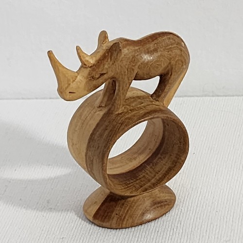 12 Hand Carved Kenya Wooden Napkin Rings Footed Safari Wildlife Animals Tribal - Picture 6 of 21