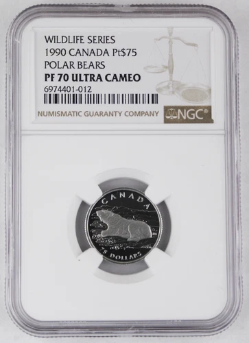Canada 1990 $75 1/4 Oz Platinum Proof Coin NGC PF70 UC Wildlife - Polar Bears