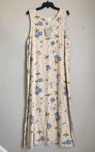 Christopher & Banks Linen Maxi Dress Women Large Floral Button Side Slit NWT VTG