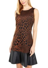MICHAEL KORS Women's Sleeveless Animal Print Mix Ruffle Dress Size SMALL $125
