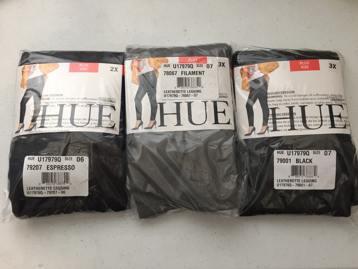 NWT Hue Women's Faux Leatherette Leggings, Black/Brown/Gray Plus