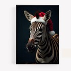 zebra Print christmas Picture poster A4 UNFRAMED Santa Hat Decor 1