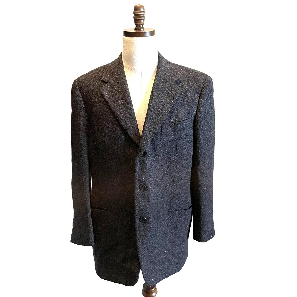 VESTIMENTA SPA ARMANI Suit Jacket Blazer Tweed Black Blue