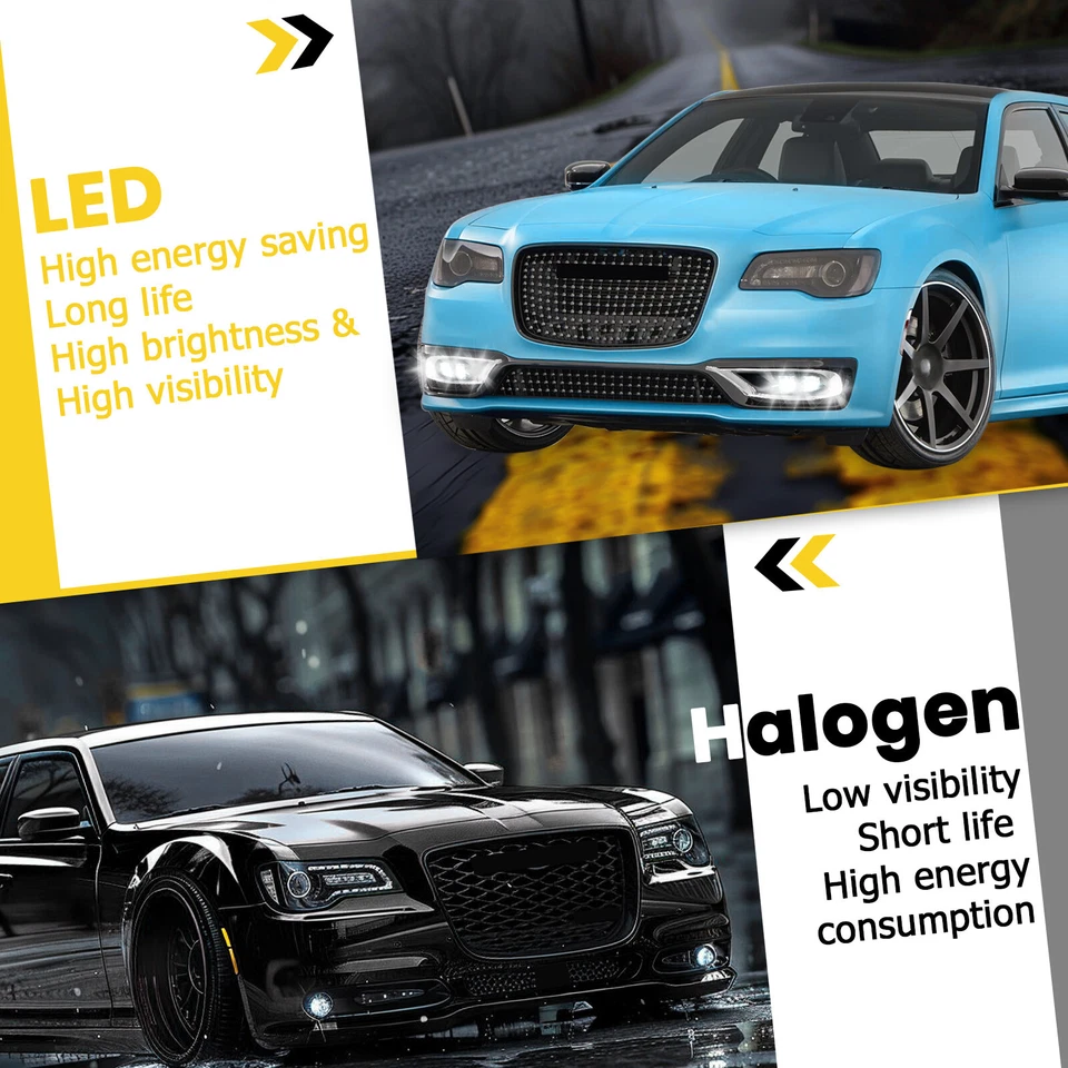 Par de luces antiniebla LED cromadas conductor pasajero con bisel para Chrysler 300 2015-2024 Foto 4 de 4