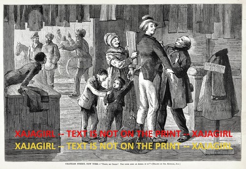 Fashion Glamour Tailor, Park Row Chatham St. New York City, 1870s Antique Print