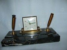 ITALY CARRARA  0RGANISER  / FOUNTAIN PEN  HOLDERS / CLOCK WINDUP  ALARM BRASS