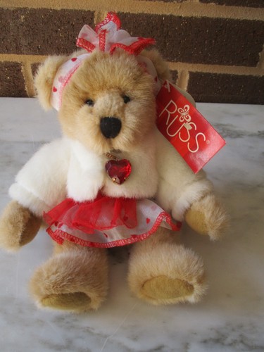 Russ Tootsie Valentinstag Bär Plüsch 8 Zoll Herz Outfit/Strass rot Herz Halskette - Bild 5 von 5