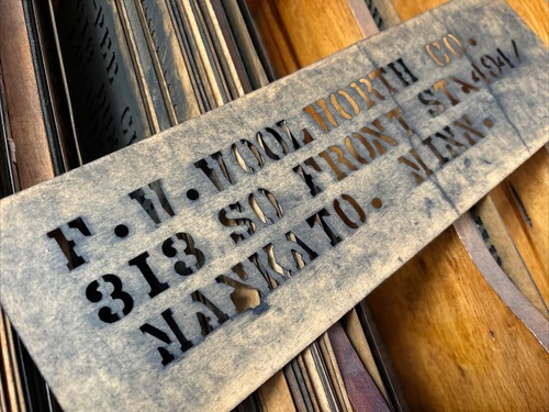 Woolworth Store: Mankato, MN LARGE Vintage Shipping Crate Stencil Sign 1930's