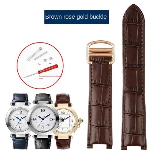 for Cartier Pasha Watch Strap Notch Genuine Leather Men Women Cowhide Watch Band - Picture 33 of 36