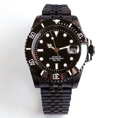 Tandorio 40mm PVD Mechanical Full Black Watch Ceramic Bezel NH35 PT5000 Sapphire