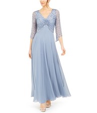 J Kara Womens Embellished Gown Fit Flare Dress, ltblue, 12
