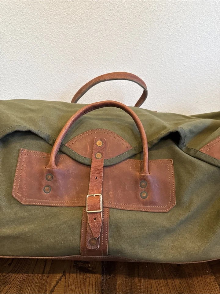 Bolsa de viagem vintage Gokey Company de lona e couro Carryall – 26 x 12 x12 - Imagem 3 de 4