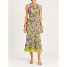 Purple Lime Tropical Midi Dress FARM Rio Textured Knit Sleeveless Boho Stretch S