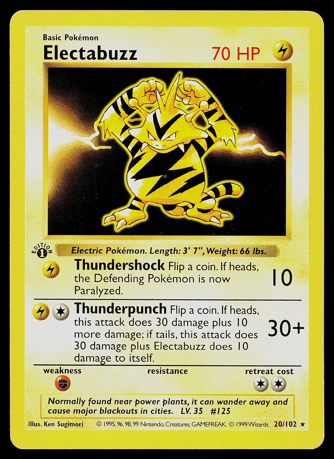 Pokemon Card - Electabuzz 1st Edition Base Set Shadowless 20/102
