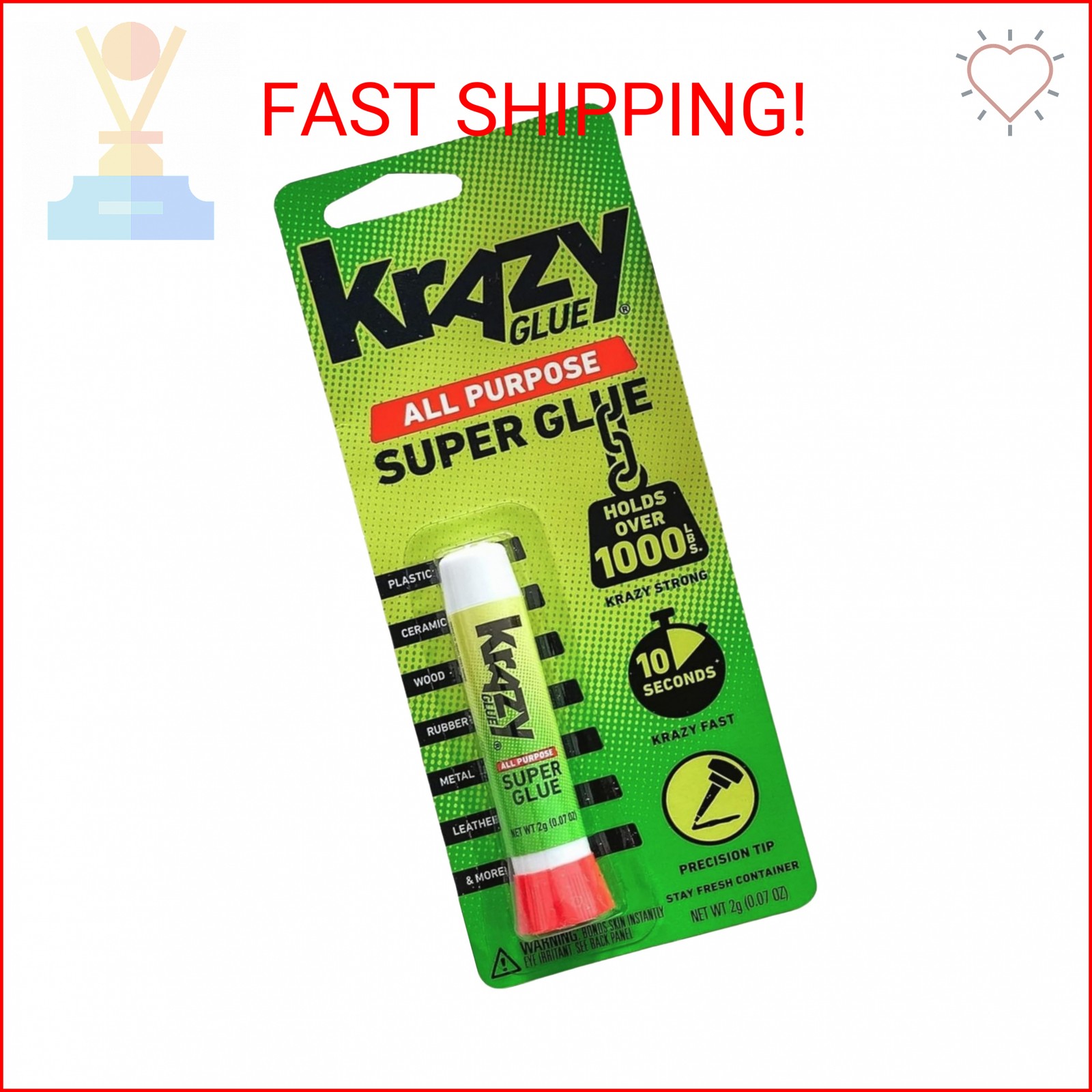 Krazy Glue All Purpose Instant Superglue, 2 g, Extra Strong Bond Adhesive for Wo