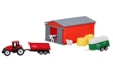 Spielzeug Traktor Anh&auml;nger Tiertransporter Ladeklappe Strohballen Farmer Set