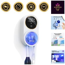 Smart UV Toothbrush Holder with Infrared Sensor  LED Screen, White Gold Trim