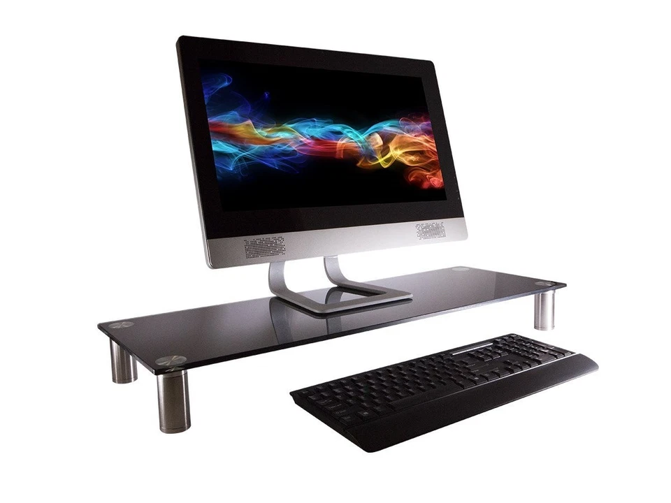 Monoprice Large Multimedia Stand, Black Glass 30.8"x11.0" W/ Adjustable Legs - Image 2 of 4