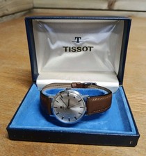 Vintage Tissot Mechanical Watch Silver Dial Leather Strap Boxed 60s 70s 34mm GWO