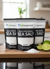 3 Pack Nexgenics Baja Fine Grain Sea Salt Natural Non Iodized Premium Pure 16oz