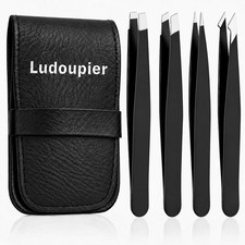 4 Pieces Tweezers Set with Travel Case for 4 Piece Set, Black