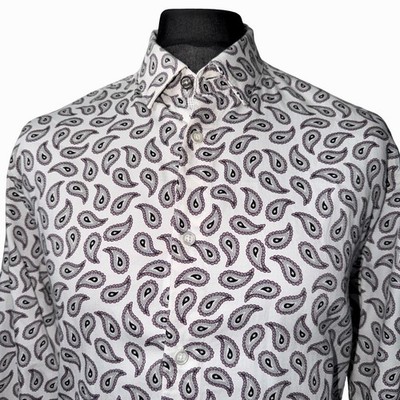 TED BAKER Herren Hemd Größe 6 XL (44'') Langarm Freizeit Weiß Paisleymuster