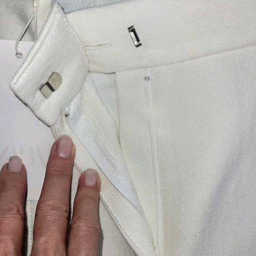 ZARA Ecru Trouser Dress Pant Sz L High Waist Minimalist Straight Leg Pockets NWT - Picture 10 of 18