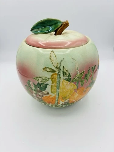 Vintage 1950's McCoy Pottery blushing Apple Cookie Jar Rustic, cottage MCM Rare