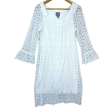 Rabbit Rabbit Rabbit Designs Shift Dress Womens 14 White Angelcore Crochet Boho