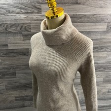LOFT Turtleneck Pullover Tan Wool Blend Waffle Knit Sweater Women's Size Small