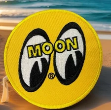 🔥NOS MoonEyes Racing MOON Eyes Equipped Iron On Embroidered Patch Hot Rod 3+”
