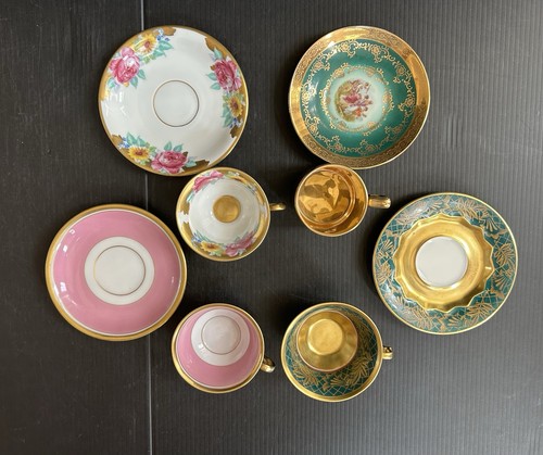Lot Of 4 Vintage Bavaria Gold Encrusted Demitasse Cup & Saucer Sets - Picture 2 of 24