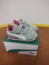 PUMA Steeple Sneakers Silver Sparkle Glitz Glam Sneaker Little Girls Size 4