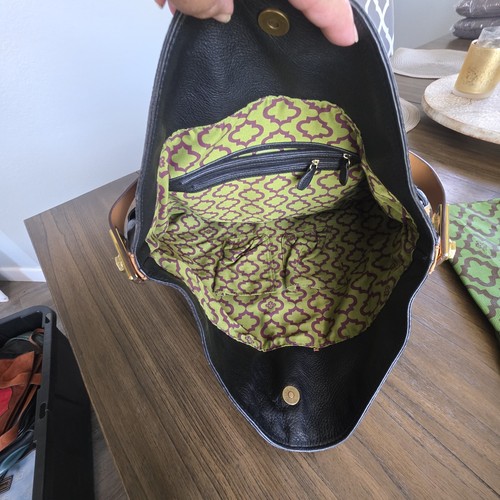 orYANY Large Pebbled Leather Two Tone Hobo Bag Black / Tan with Dust Bag - Picture 9 of 14