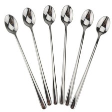 Long Handle Spoon, 9-Inch Iced Teaspoon, Set of 6, 18/10 Stainless Steel..