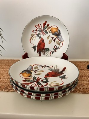 LENOX Winter Greetings Everyday Cardinals Set of 4 PASTA BOWLS 9 1/4''