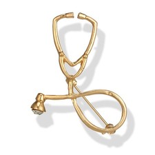 Gold Silver Stethoscope Brooch Pin for Nurse Doctor Gold 