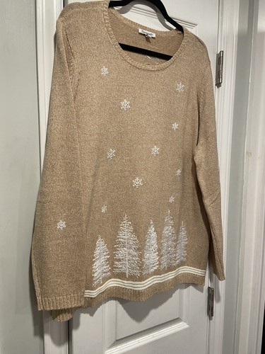 NWT Serengeti Size XL Tan White Embroidered Snowflake Pine Tree Knit Tunic Top - Picture 3 of 12