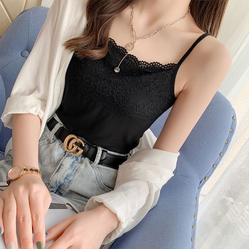 T-Shirt Damen Camisole Trägershirt Tank Tops Basic Bluse Damen Sexy Spitze Träger Cami - Bild 2 von 8