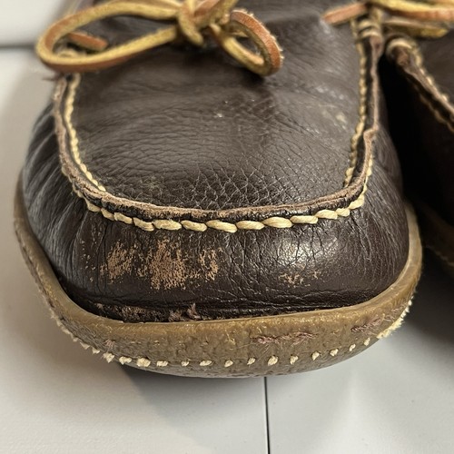 LL Bean Leather Slippers Men’s 9 M Brown Flannel Lined Moccasin Comfort 212164 - Picture 3 of 7