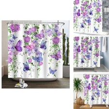 ZJRBJB Violet Butterfly Floral Shower Curtain Spring Lavender Shower Curtain