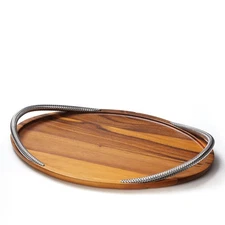 Braid 19-Inch Serving Platter - Modern Scandinavian Wood Tray with Braided Ch...