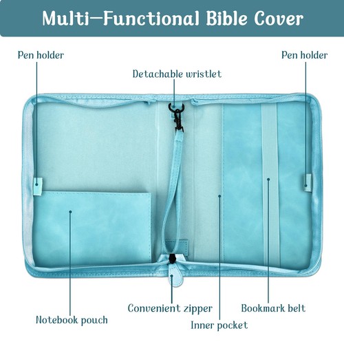 PU Leather Bible Cover Bible Carrying Case Bible Bag Protector Case with Handle - Picture 4 of 6