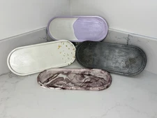 ZARA HOME Solid Stone Resin Oval Tray — White Marble Design, 11.5”