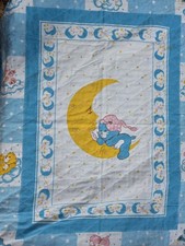 Vintage Care Bears Quilt 80s Bedtime Blue Bear Moon Cotton 40.5x31.5"